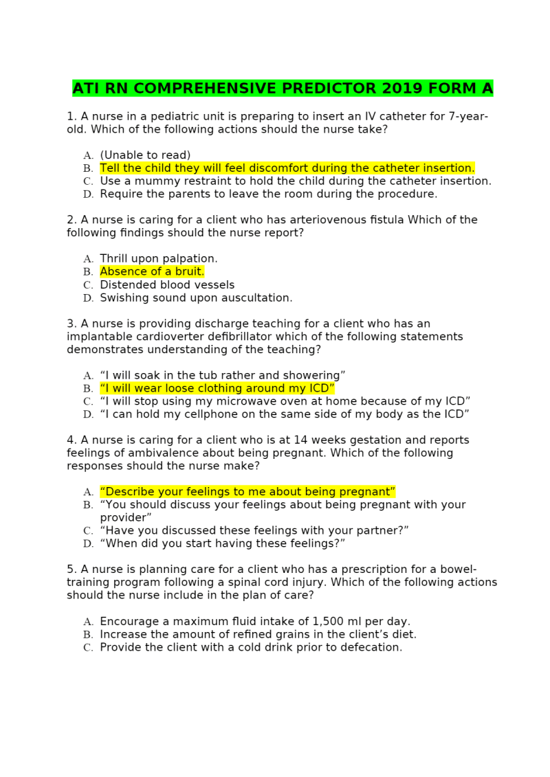 ATI RN COMPREHENSIVE PREDICTOR 2019 FORM (A - B - C ) - Image 2