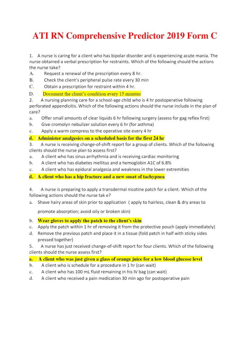 ATI RN COMPREHENSIVE PREDICTOR 2019 FORM (A - B - C ) - Image 4